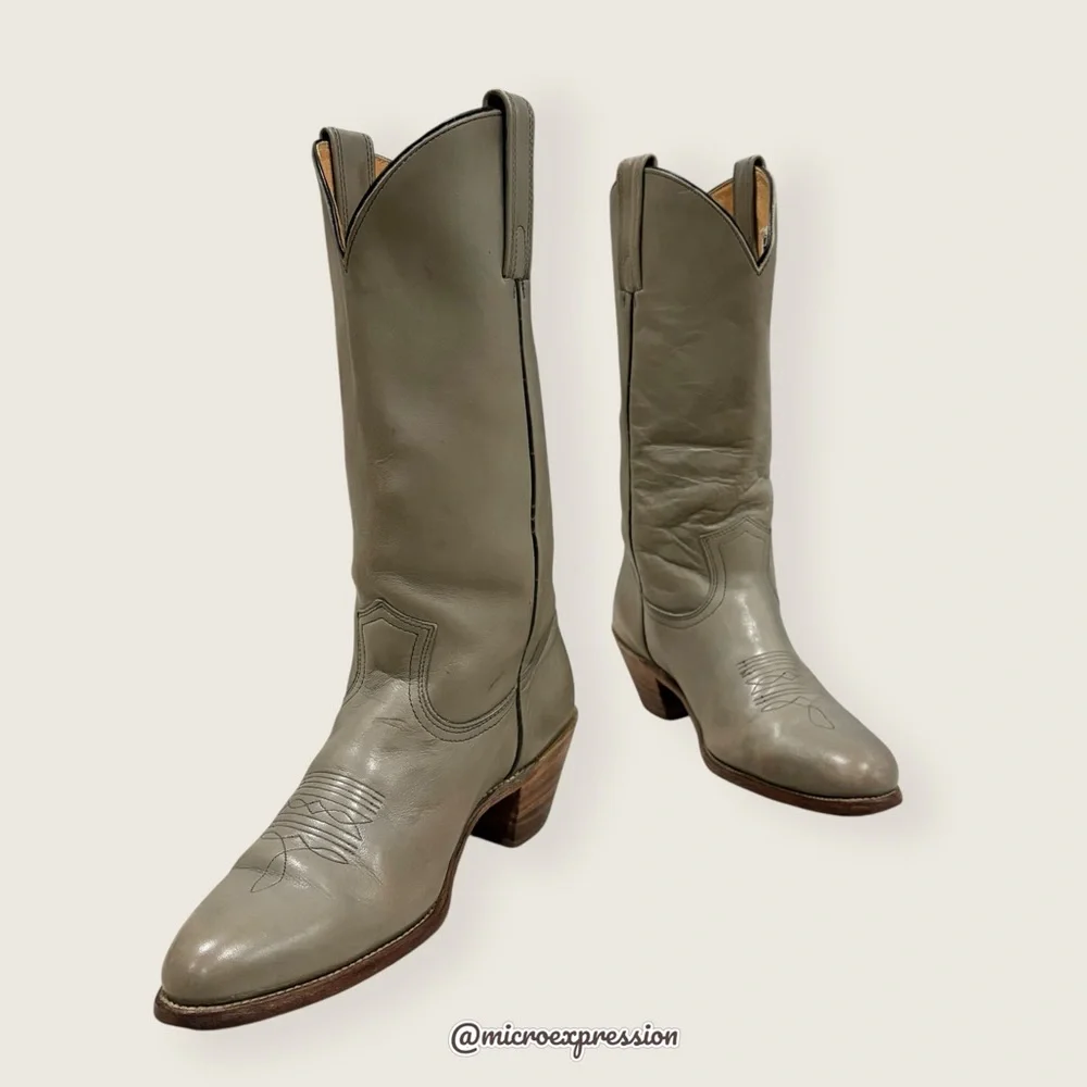 1980 Frye VINTAGE Grey Leather Embroidered Western Fall/Summer Cowboy Boho Boot